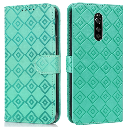 

For Sony Xperia 1 Embossed Big Small Concentric Squares Pattern Horizontal Flip Leather Case with Card Slot & Holder & Wallet(Green)