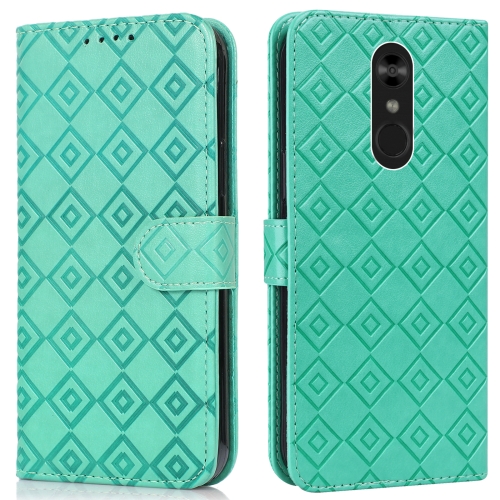 

For LG Q Stylo 4 / Q8 Embossed Big Small Concentric Squares Pattern Horizontal Flip Leather Case with Card Slot & Holder & Wallet(Green)
