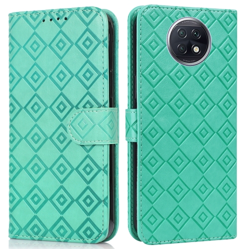 

For Xiaomi Redmi Note 9 5G / Note 9T Embossed Big Small Concentric Squares Pattern Horizontal Flip Leather Case with Card Slot & Holder & Wallet(Green)