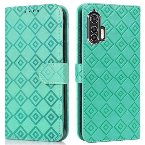 

For Motorola Edge+ Embossed Big Small Concentric Squares Pattern Horizontal Flip Leather Case with Card Slot & Holder & Wallet(Green)