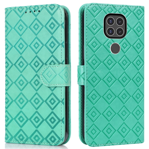 

For Motorola Moto G9 / G9 Play / E7 Plus Embossed Big Small Concentric Squares Pattern Horizontal Flip Leather Case with Card Slot & Holder & Wallet(Green)