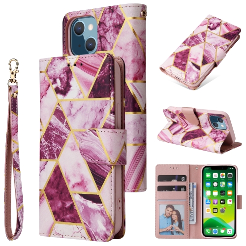 

Marble Bronzing Stitching Horizontal Flip PU Leather Case with Holder & Card Slots & Wallet & Photo Frame For iPhone 13 mini(Purple)