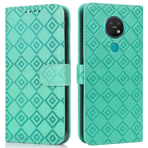 

For Nokia 7.2 / 6.2 Embossed Big Small Concentric Squares Pattern Horizontal Flip Leather Case with Card Slot & Holder & Wallet(Green)