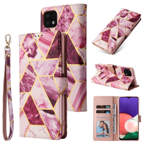 

For Samsung Galaxy A22 5G Marble Bronzing Stitching Horizontal Flip PU Leather Case with Holder & Card Slots & Wallet & Photo Frame(Purple)