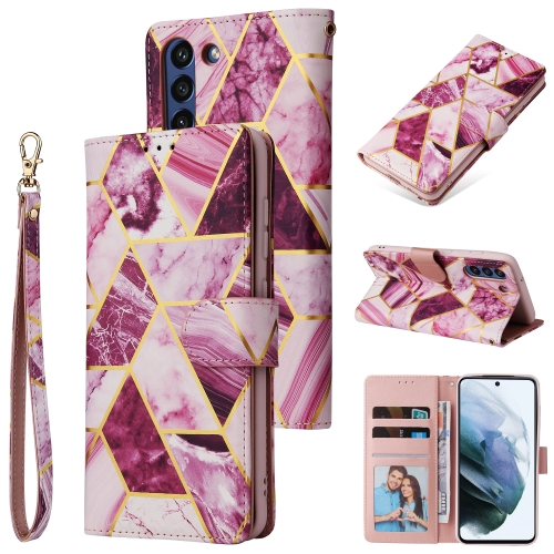 

For Samsung Galaxy S21 FE 5G Marble Bronzing Stitching Horizontal Flip PU Leather Case with Holder & Card Slots & Wallet & Photo Frame(Purple)