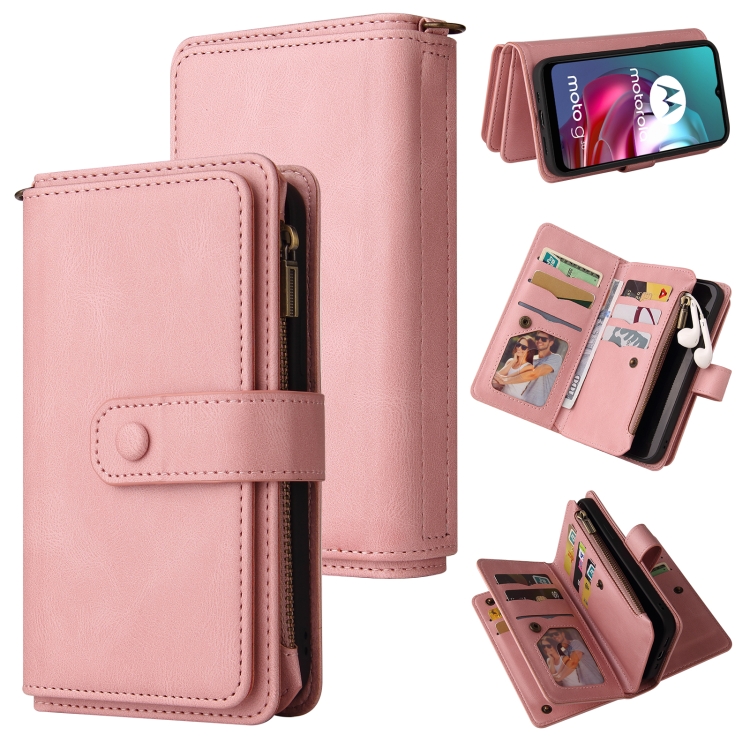 

For Motorola Moto G30 Skin Feel PU + TPU Horizontal Flip Leather Case With Holder & 15 Cards Slot & Wallet & Zipper Pocket & Lanyard(Pink)
