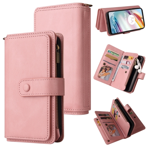 

For Motorola Moto G60 Skin Feel PU + TPU Horizontal Flip Leather Case With Holder & 15 Cards Slot & Wallet & Zipper Pocket & Lanyard(Pink)