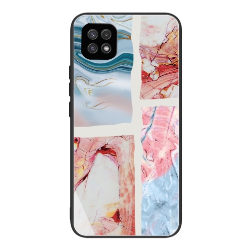 

For Samsung Galaxy A22 5G Abstract Marble Pattern Glass Protective Case(HC-A21)