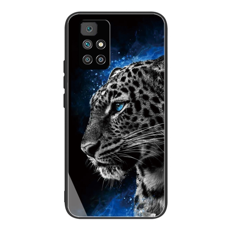 

For Xiaomi Redmi 10 Tempered Glass + TPU Border Protective Case(leopard)