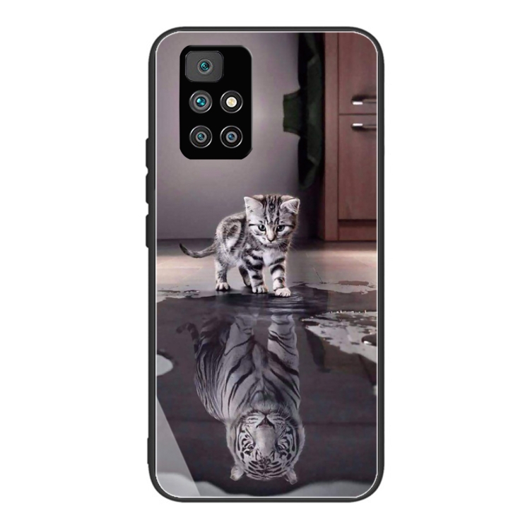 

For Xiaomi Redmi 10 Colorful Painted Glass Shockproof Protective Case(Cat)