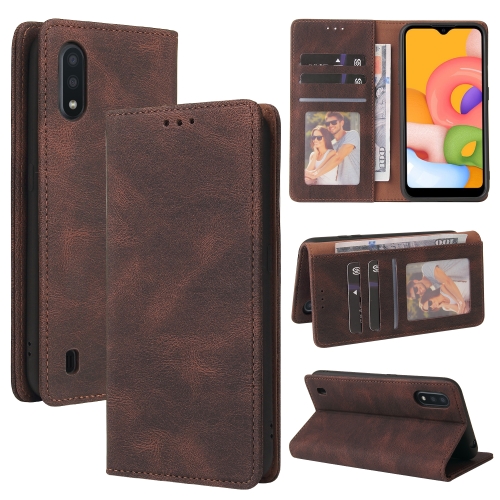 

For Samsung Galaxy A01 EU Version Simple Suction Closure Horizontal Flip Leather Case with Holder & Card Slot & Wallet(Brown)