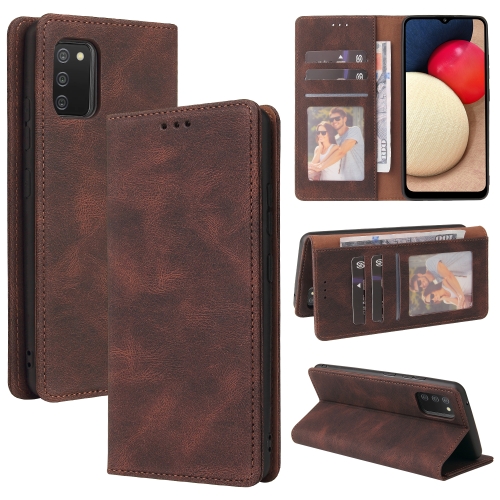 

For Samsung Galaxy A02s Simple Suction Closure Horizontal Flip Leather Case with Holder & Card Slot & Wallet(Brown)