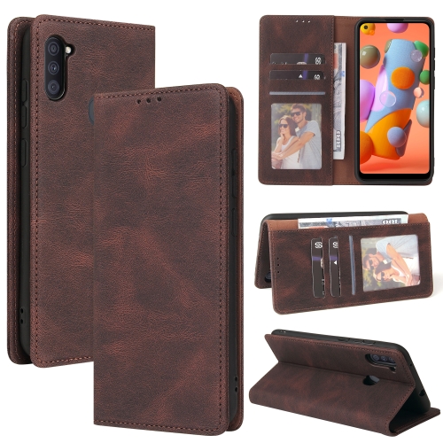 

For Samsung Galaxy A11 EU Version Simple Suction Closure Horizontal Flip Leather Case with Holder & Card Slot & Wallet(Brown)