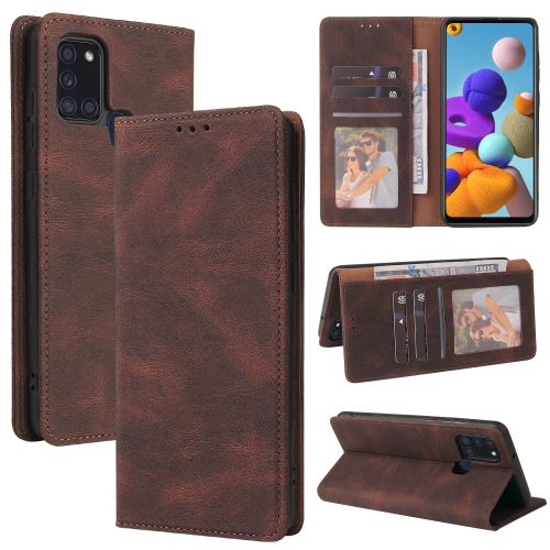 

For Samsung Galaxy A21s Simple Suction Closure Horizontal Flip Leather Case with Holder & Card Slot & Wallet(Brown)