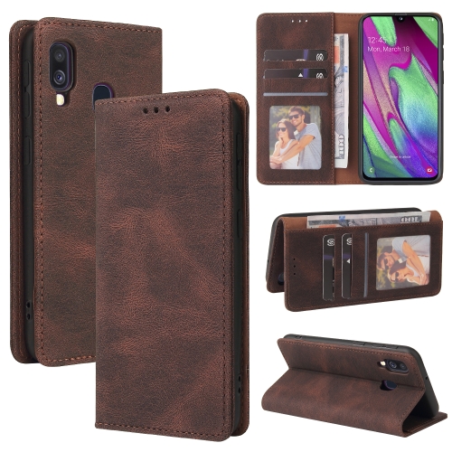 

For Samsung Galaxy A40 Simple Suction Closure Horizontal Flip Leather Case with Holder & Card Slot & Wallet(Brown)