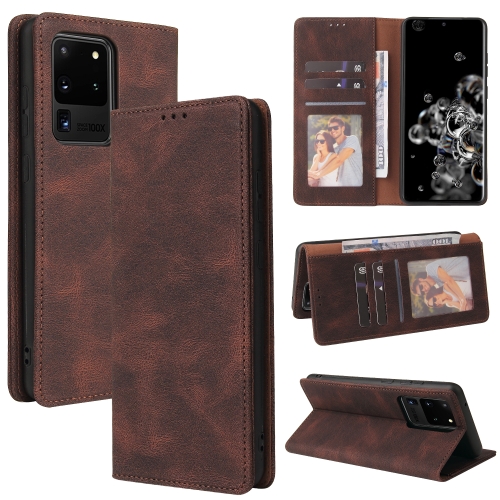 

For Samsung Galaxy S20 Ultra Simple Suction Closure Horizontal Flip Leather Case with Holder & Card Slot & Wallet(Brown)