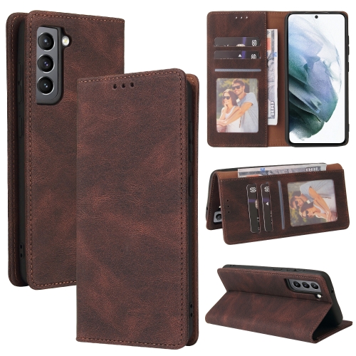 

For Samsung Galaxy S21 FE 5G Simple Suction Closure Horizontal Flip Leather Case with Holder & Card Slot & Wallet(Brown)