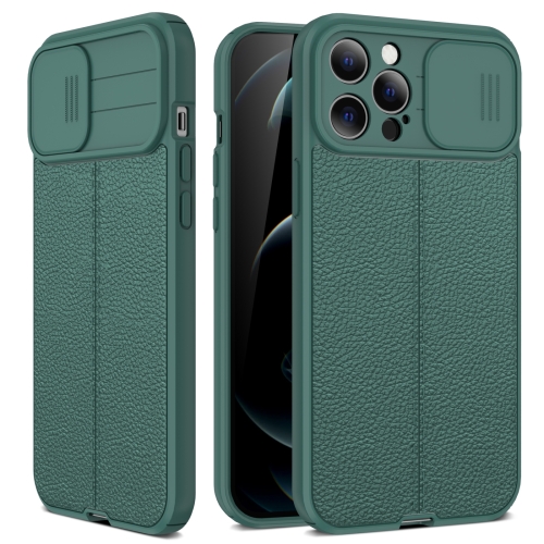 

For iPhone 13 Litchi Texture Sliding Camshield TPU Protective Case(Dark Green)