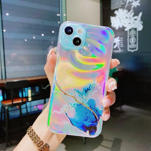 

Laser Marble Pattern Clear TPU Shockproof Protective Case For iPhone 13(Blue)
