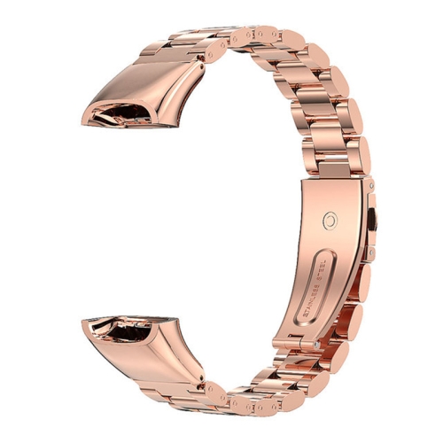 

For Huawei Band 6 / Honor Band 6 MIJOBS Three Strains Stainless Steel Metal Buckle Replacement Strap Watchband(Rose Gold)