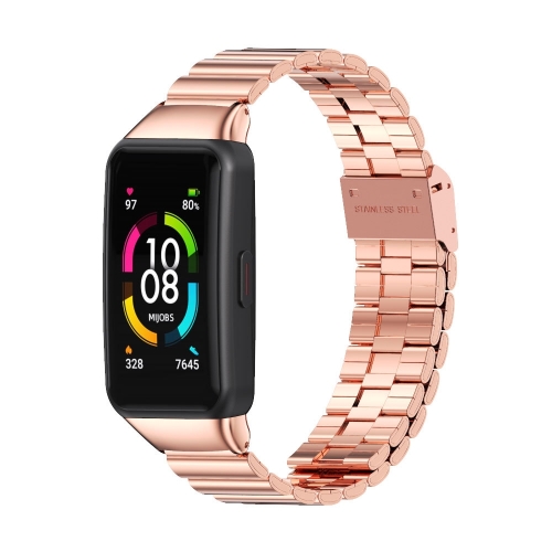 For Huawei Band 6 / Honor Band 6 MIJOBS Bamboo Joint Stainless Steel Metal Buckle Replacement Strap Watchband(Rose Gold)