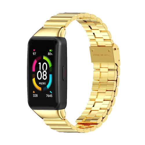 For Huawei Band 6 / Honor Band 6 MIJOBS Bamboo Joint Stainless Steel Metal Buckle Replacement Strap Watchband(Gold)