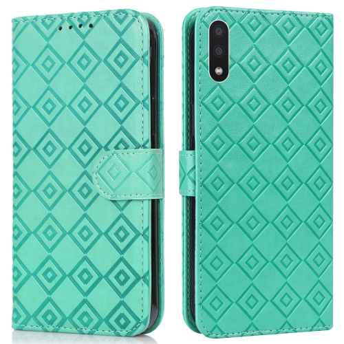 

For Samsung Galaxy A01 Embossed Big Small Concentric Squares Pattern Horizontal Flip Leather Case with Card Slot & Holder & Wallet(Green)