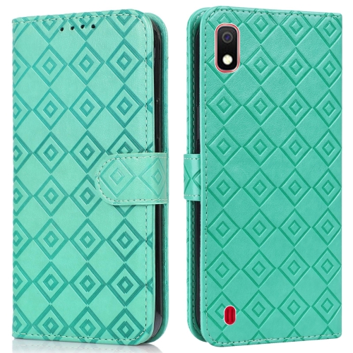 

For Samsung Galaxy A10 / M10 Embossed Big Small Concentric Squares Pattern Horizontal Flip Leather Case with Card Slot & Holder & Wallet(Green)
