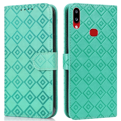 

For Samsung Galaxy A10s Embossed Big Small Concentric Squares Pattern Horizontal Flip Leather Case with Card Slot & Holder & Wallet(Green)