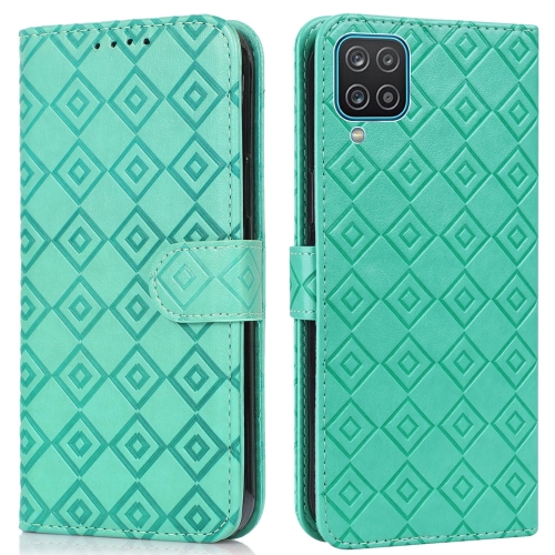 

For Samsung Galaxy A12 5G Embossed Big Small Concentric Squares Pattern Horizontal Flip Leather Case with Card Slot & Holder & Wallet(Green)