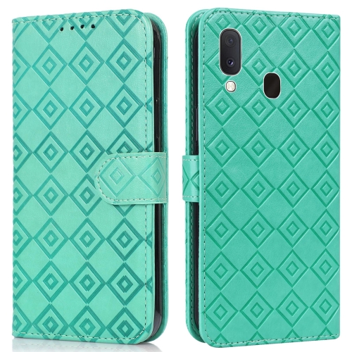 

For Samsung Galaxy A30 / A20 Embossed Big Small Concentric Squares Pattern Horizontal Flip Leather Case with Card Slot & Holder & Wallet(Green)