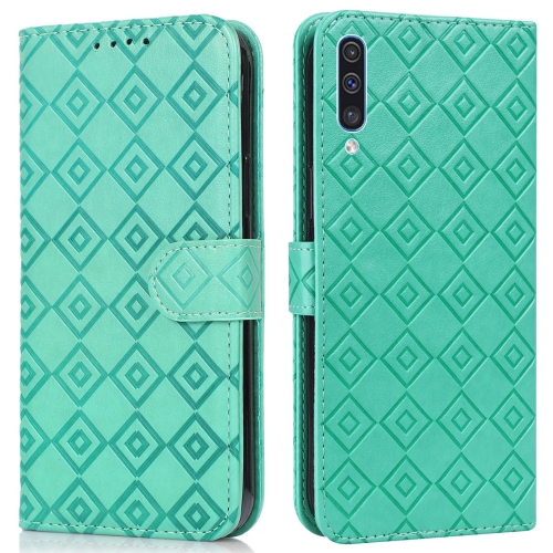 

For Samsung Galaxy A30s EU Version Embossed Big Small Concentric Squares Pattern Horizontal Flip Leather Case with Card Slot & Holder & Wallet(Green)