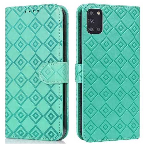 

For Samsung Galaxy A31 Embossed Big Small Concentric Squares Pattern Horizontal Flip Leather Case with Card Slot & Holder & Wallet(Green)