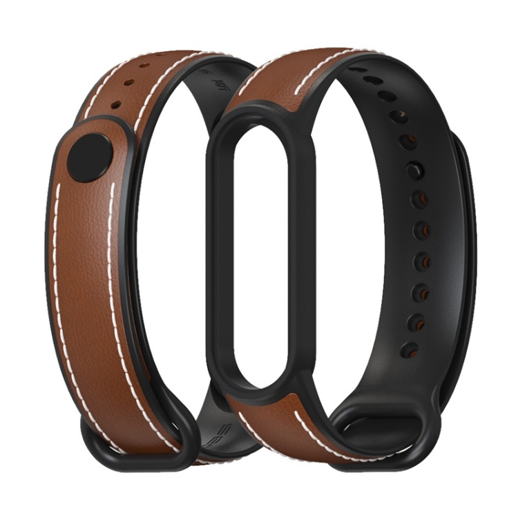 

For Xiaomi Mi Band 5 / 6 MIJOBS TPU + Leather Replacement Strap Watchband(Brown+Black)