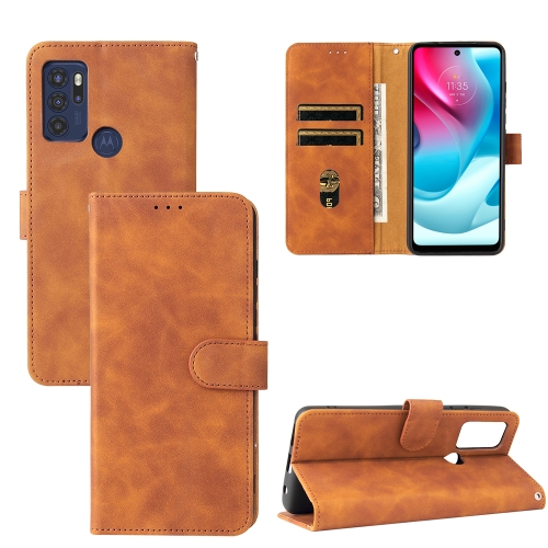 

For Motorola Moto G60S Solid Color Skin Feel Magnetic Buckle Horizontal Flip PU Leather Case with Holder & Card Slots & Wallet(Brown)