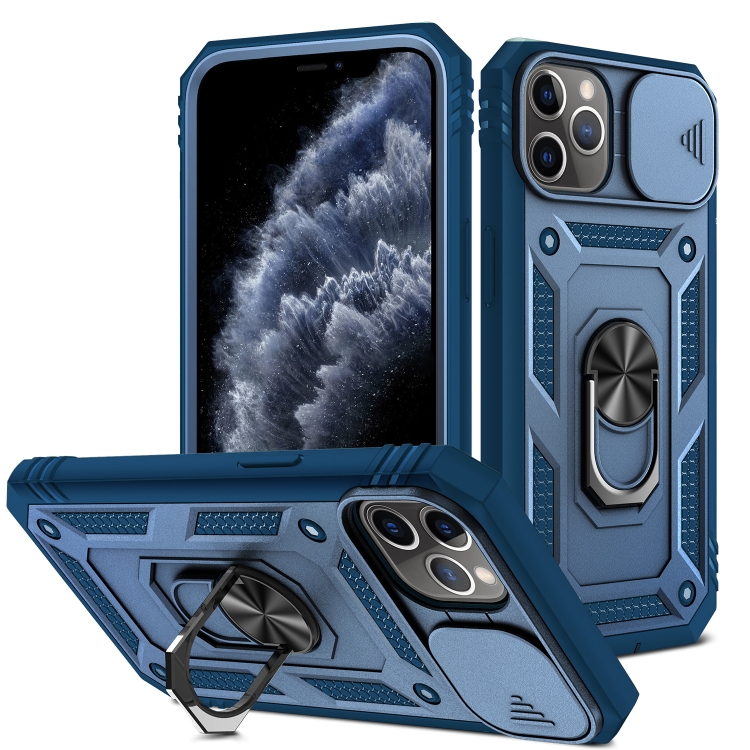 

Sliding Camera Cover Design TPU + PC Protective Case with 360 Degree Rotating Holder & Card Slot For iPhone 11 Pro Max(Blue+Blue)