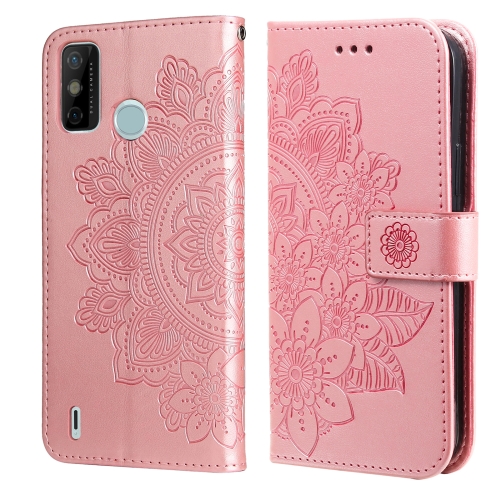 

For Tecno Spark 6 Go 7-petal Flowers Embossing Pattern Horizontal Flip PU Leather Case with Holder & Card Slots & Wallet & Photo Frame(Rose Gold)