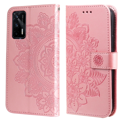 

For OPPO Realme GT Master / Realme Q3 Pro 7-petal Flowers Embossing Pattern Horizontal Flip PU Leather Case with Holder & Card Slots & Wallet & Photo Frame(Rose Gold)