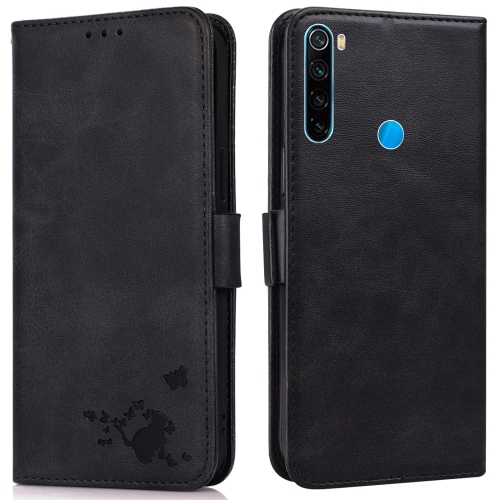 

For Xiaomi Redmi Note 8 2021 Embossed Cat Butterflies Pattern Horizontal Flip Leather Case with Card Slot & Holder & Wallet(Black)