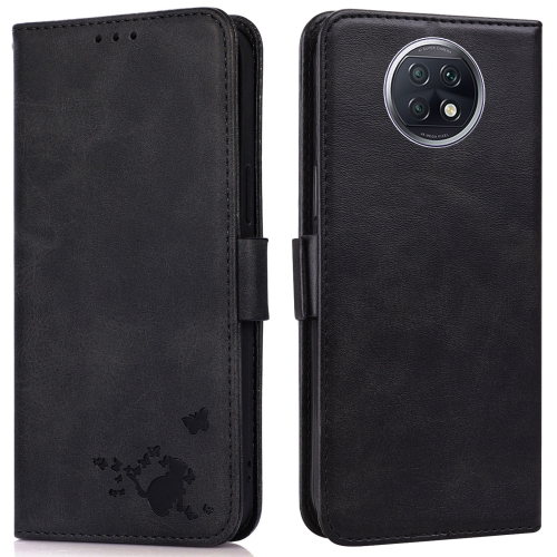 

For Xiaomi Redmi Note 9 5G / Note 9T Embossed Cat Butterflies Pattern Horizontal Flip Leather Case with Card Slot & Holder & Wallet(Black)