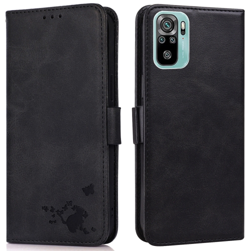 

For Xiaomi Redmi Note 10 4G / 10s Embossed Cat Butterflies Pattern Horizontal Flip Leather Case with Card Slot & Holder & Wallet(Black)