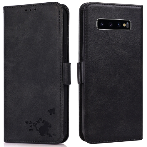 

For Samsung Galaxy S10+ Embossed Cat Butterflies Pattern Horizontal Flip Leather Case with Card Slot & Holder & Wallet(Black)