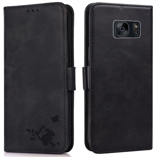

For Samsung Galaxy S7 edge Embossed Cat Butterflies Pattern Horizontal Flip Leather Case with Card Slot & Holder & Wallet(Black)