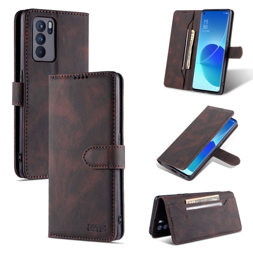

For OPPO Reno6 5G AZNS Dream II Skin Feel PU+TPU Horizontal Flip Leather Case with Holder & Card Slots & Wallet(Coffee)