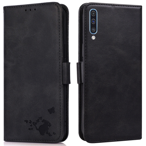 

For Samsung Galaxy A30s / A50s / A50 Embossed Cat Butterflies Pattern Horizontal Flip Leather Case with Card Slot & Holder & Wallet(Black)