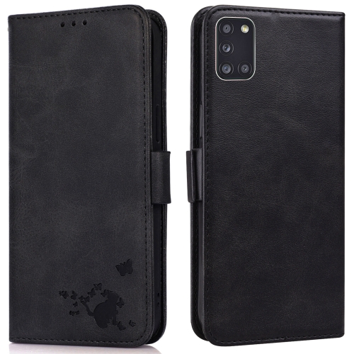 

For Samsung Galaxy A31 Embossed Cat Butterflies Pattern Horizontal Flip Leather Case with Card Slot & Holder & Wallet(Black)