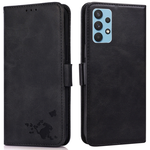 

For Samsung Galaxy A32 4G Embossed Cat Butterflies Pattern Horizontal Flip Leather Case with Card Slot & Holder & Wallet(Black)