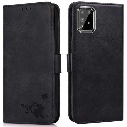 

For Samsung Galaxy A91 / S10 Lite Embossed Cat Butterflies Pattern Horizontal Flip Leather Case with Card Slot & Holder & Wallet(Black)
