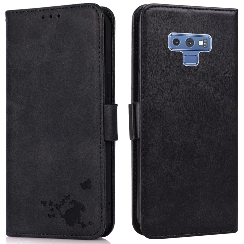 

For Samsung Galaxy Note9 Embossed Cat Butterflies Pattern Horizontal Flip Leather Case with Card Slot & Holder & Wallet(Black)