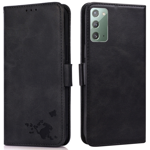 

For Samsung Galaxy Note20 5G / 4G Embossed Cat Butterflies Pattern Horizontal Flip Leather Case with Card Slot & Holder & Wallet(Black)